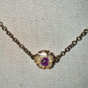 SAQ Gold-Tone Floral Station Necklace, Purple & Cream Acrylic Flowers & Crystals
